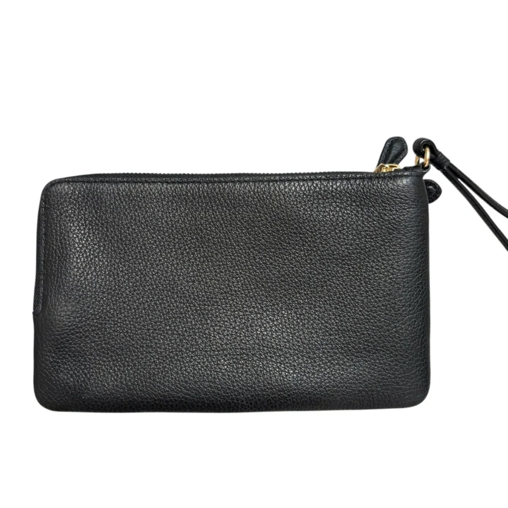 Coach black leather double pocket wristlet bag
